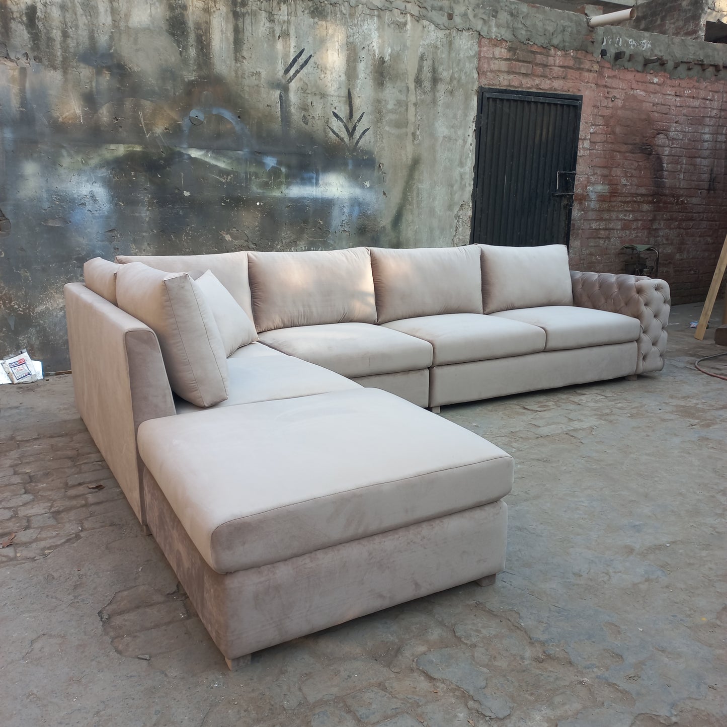 L shape quilt arm sofa set 8 seater