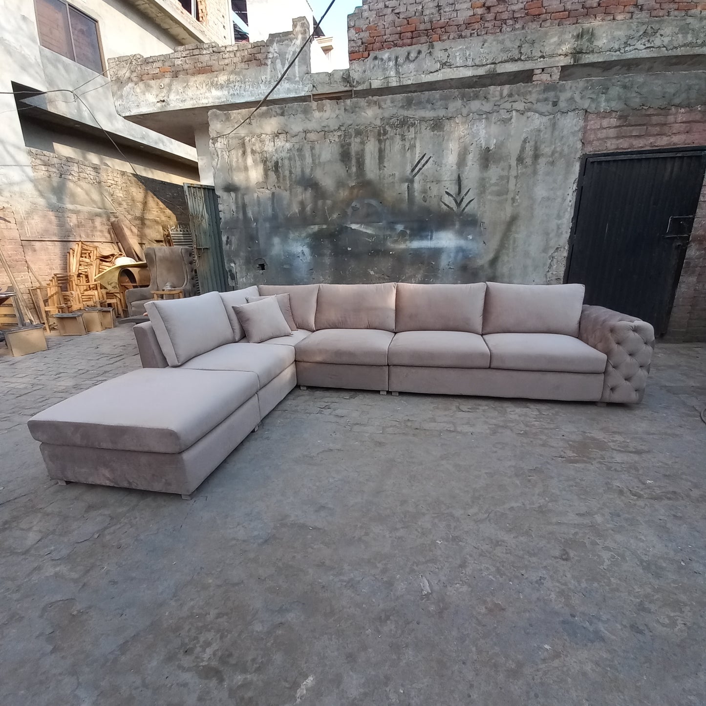 L shape quilt arm sofa set 8 seater