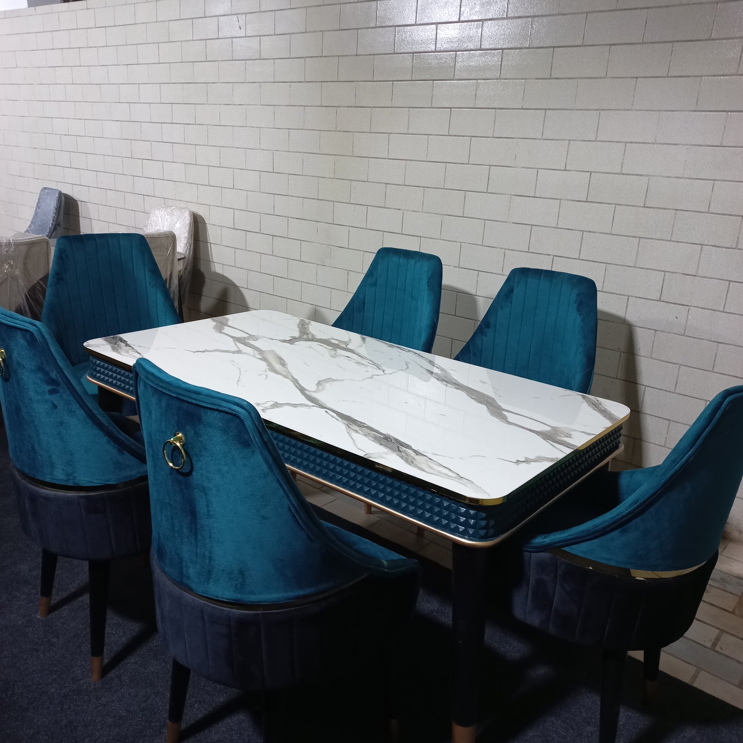 Classic Blue Luxury Dining Table Set