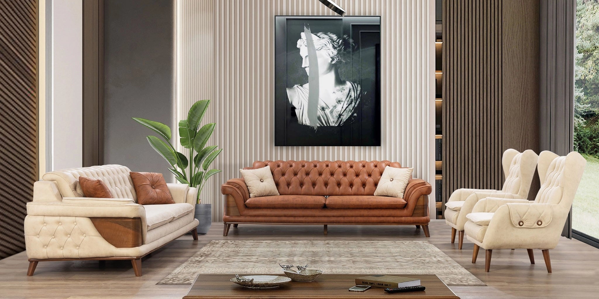 Deniz Sofa Set Cream-Tile