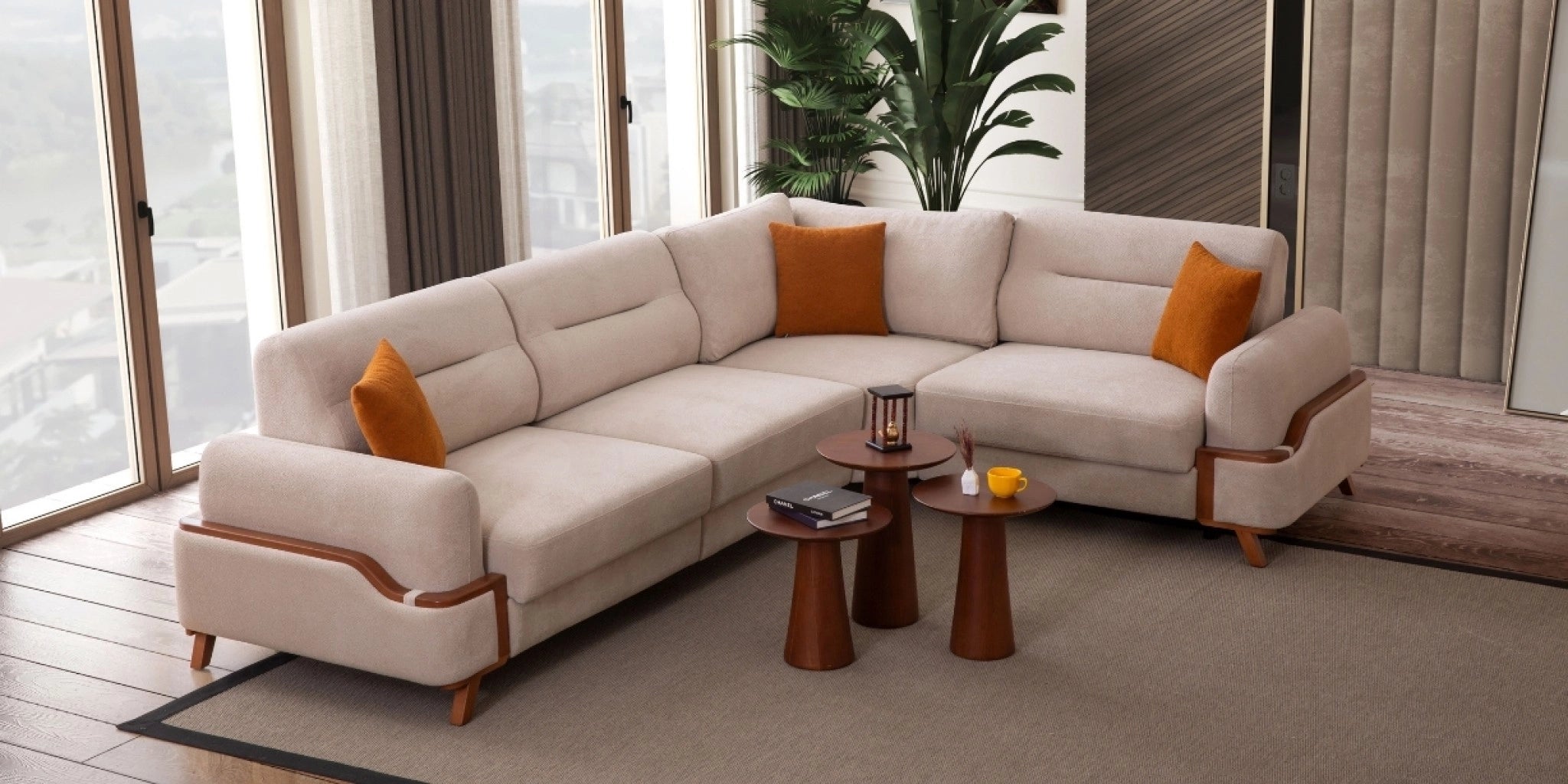 Resital Cream Corner Sofa Set