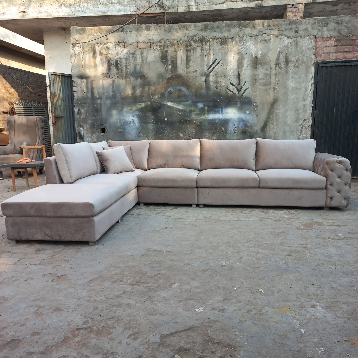 L shape quilt arm sofa set 8 seater