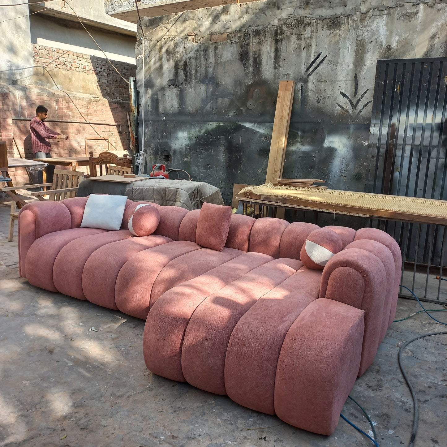 Our bulky pink sofa set
