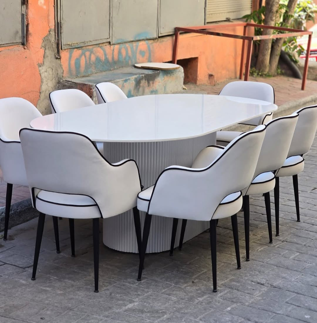 8 seater cave dining set with marble top