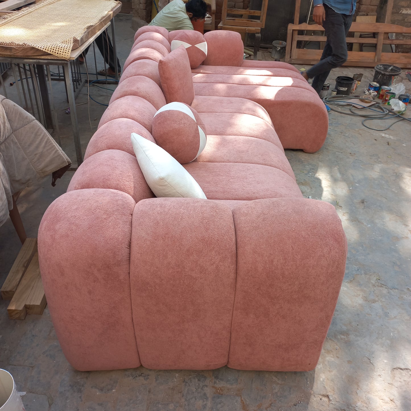 Our bulky pink sofa set