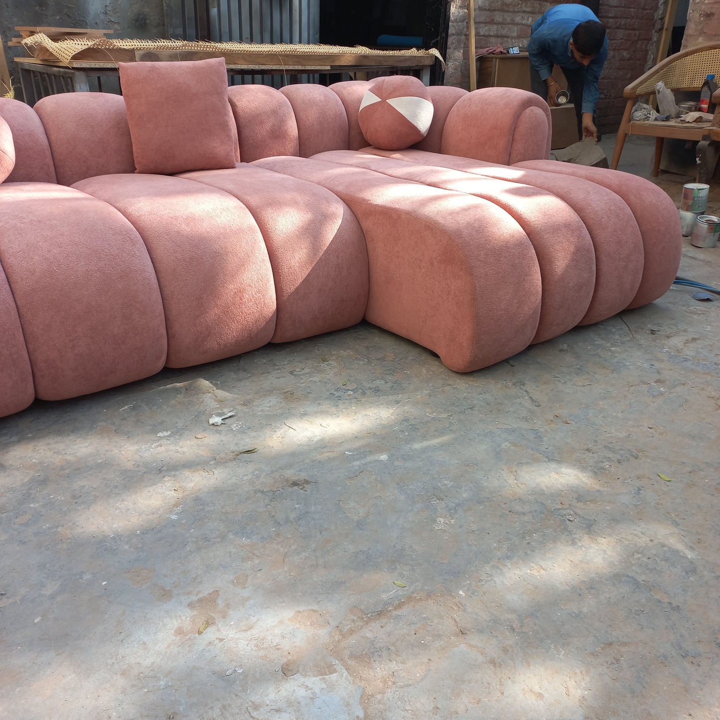 Our bulky pink sofa set
