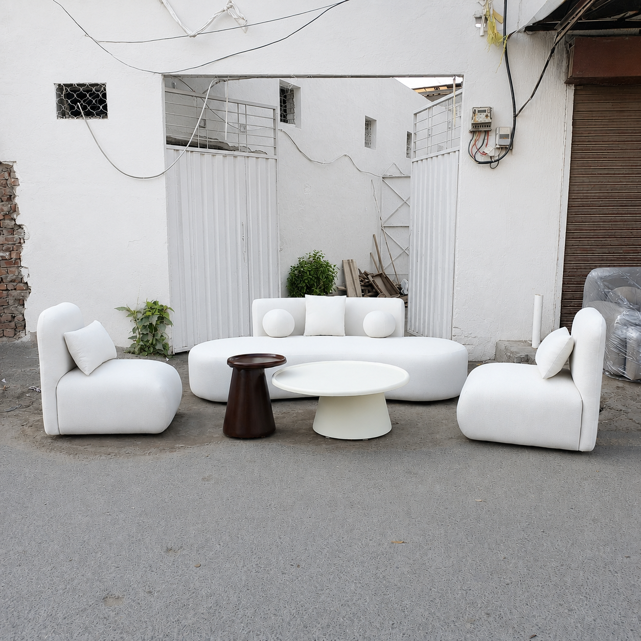 6 seater whitey kideny sofa set with chairs