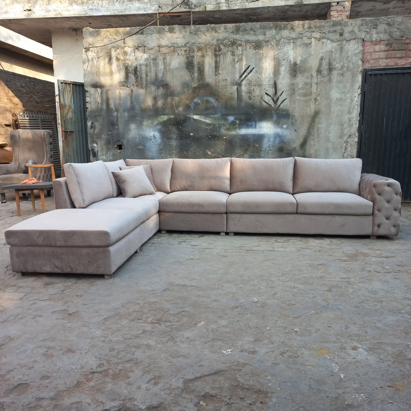 L shape quilt arm sofa set 8 seater