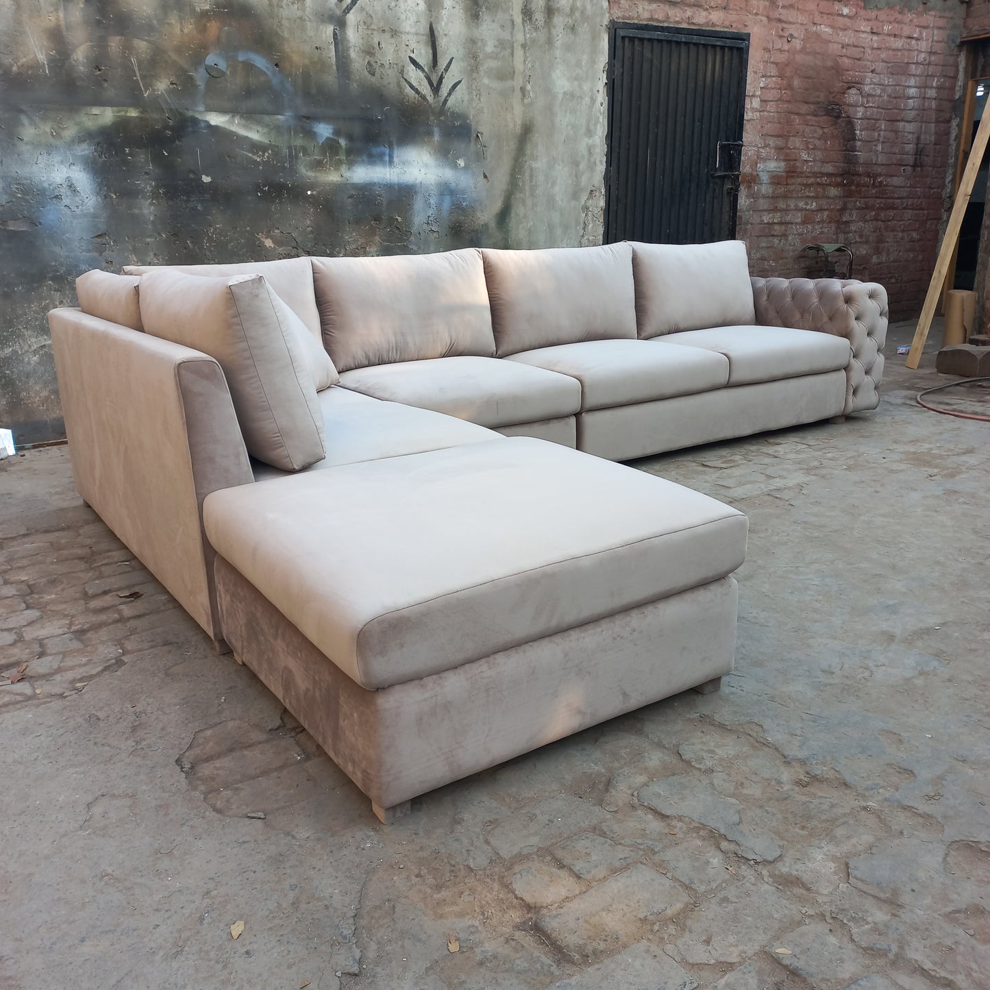 L shape quilt arm sofa set 8 seater