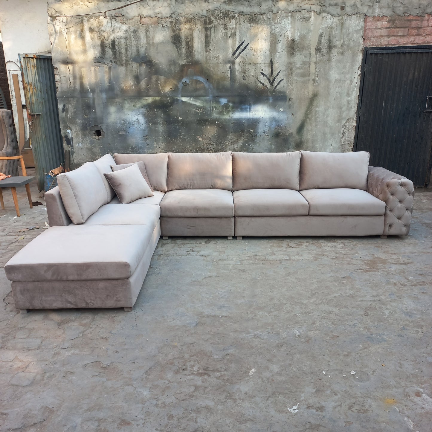 L shape quilt arm sofa set 8 seater