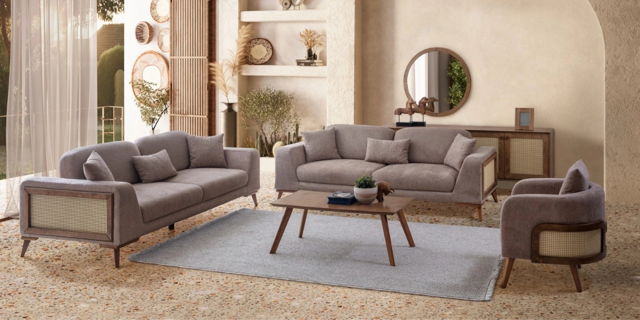Valeria Walnut Sofa Set